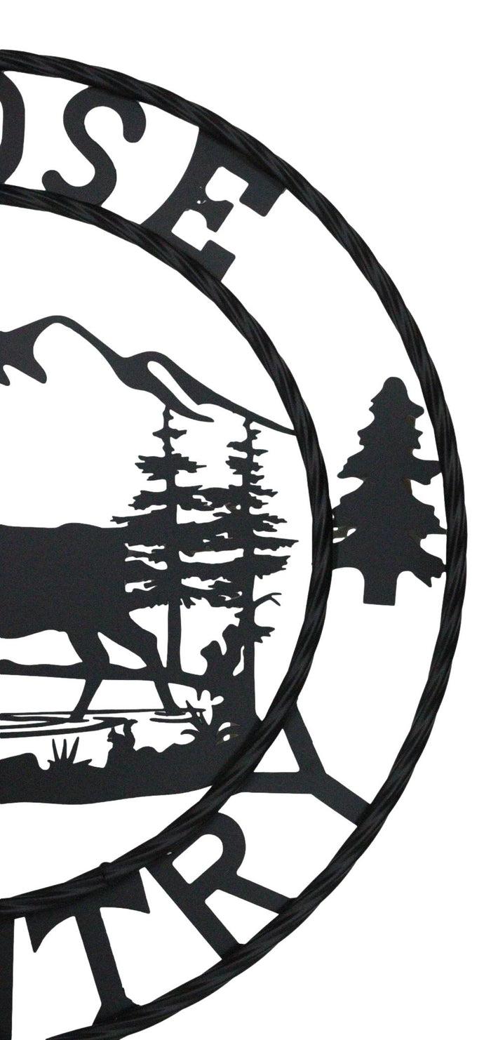 Ebros Gift 24" Rustic Western Moose Country By Mountains Pine Forest Metal Wall Circle Sign