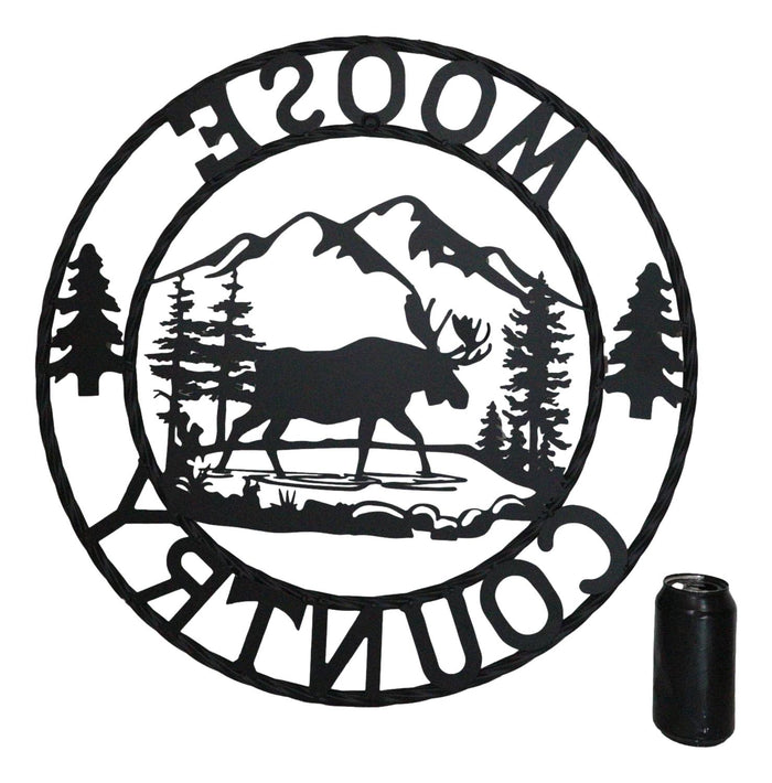 Ebros Gift 24" Rustic Western Moose Country By Mountains Pine Forest Metal Wall Circle Sign