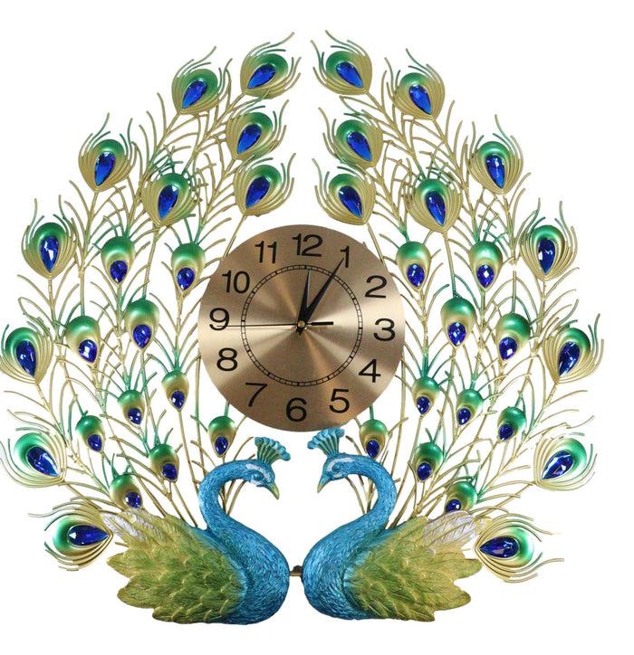 Ebros Gift 25"H Large Valentine Lover Peacocks Iris Gold Plated Colorful Metal Wall Clock