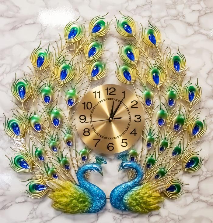 ebros gift 25"H Large Valentine Lover Peacocks Iris Gold Plated Colorful Metal Wall Clock