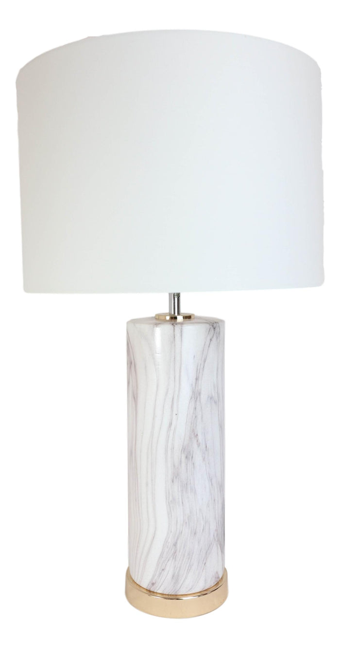 Ebros Gift 26"H Contemporary Ceramic Faux White Veined Marble Gold Trim Table Lamp W/ Shade