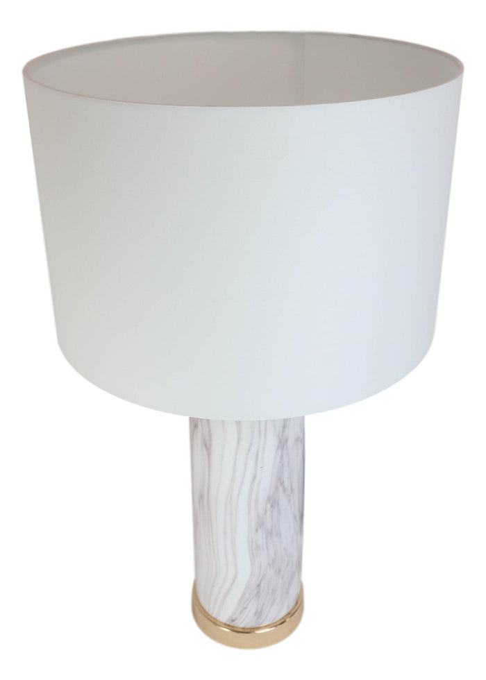 Ebros Gift 26"H Contemporary Ceramic Faux White Veined Marble Gold Trim Table Lamp W/ Shade