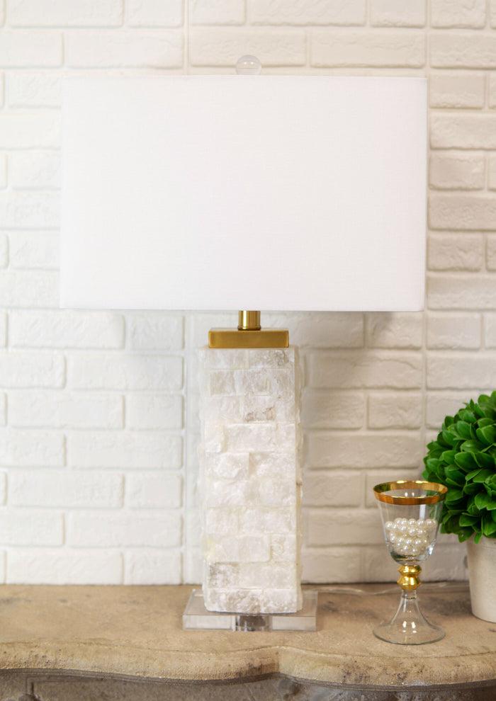 ebros gift 26"H Contemporary Elegant Stacked Marble Gold Plated Metal Table Lamp W/ Shade