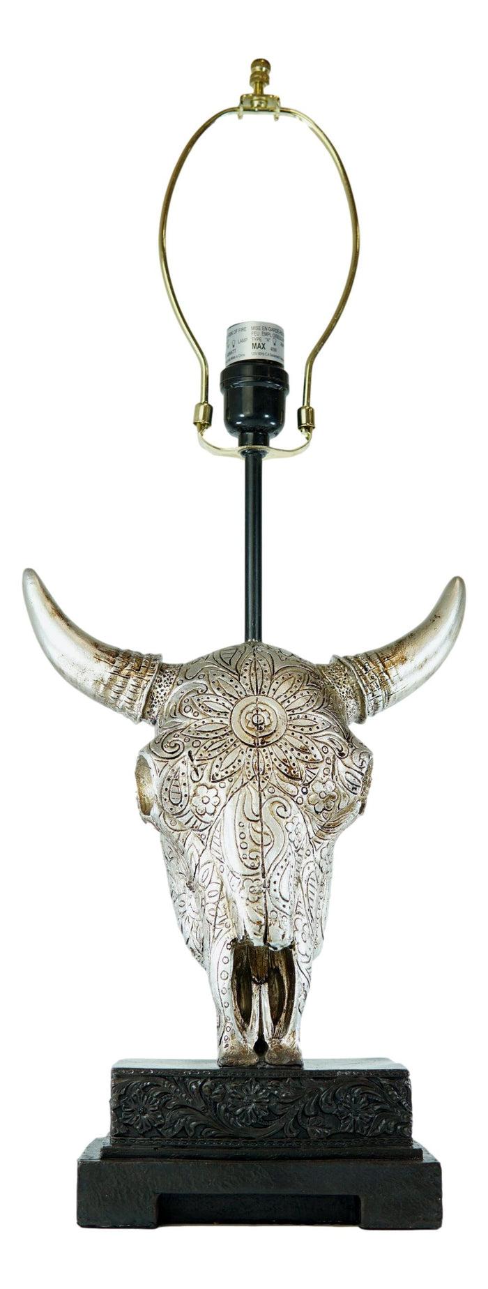 Ebros Gift 26" Southwest Vintage Rustic Floral Scroll Steer Bison Skull Table Lamp W/ Shade