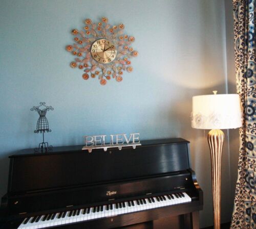 Ebros Gift 27"D Metal Radiant Golden Sun Intertwined Leaves And Flowers Designer Wall Clock