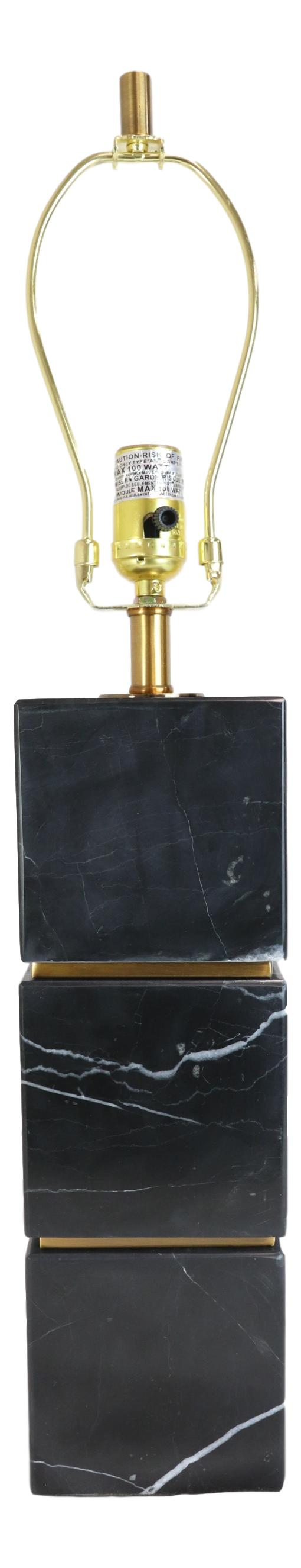 Ebros Gift 27"H Contemporary Elegant 3 Black Marble Cubes Gold Trim Table Lamp Fabric Shade