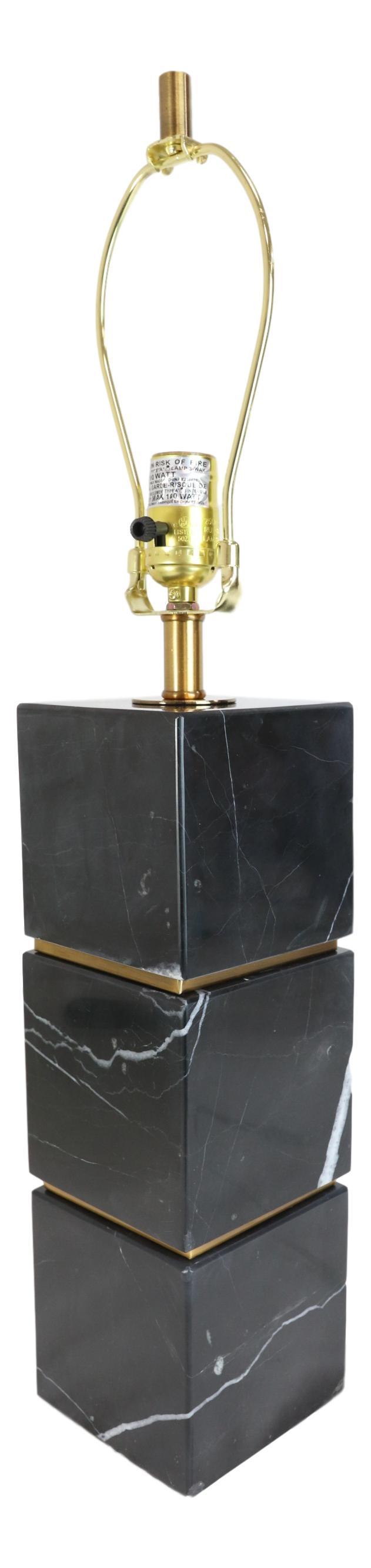 Ebros Gift 27"H Contemporary Elegant 3 Black Marble Cubes Gold Trim Table Lamp Fabric Shade