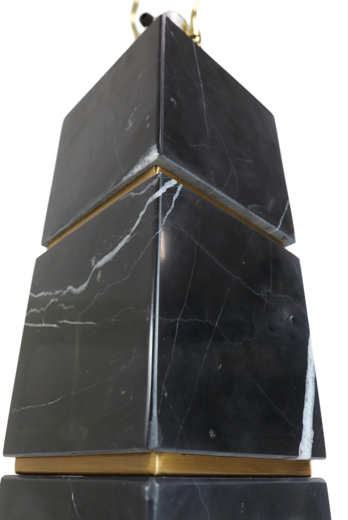 Ebros Gift 27"H Contemporary Elegant 3 Black Marble Cubes Gold Trim Table Lamp Fabric Shade