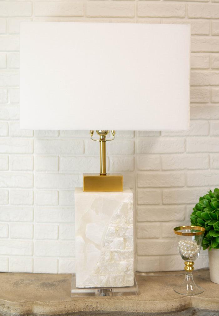 ebros gift 27"H Contemporary Elegant Stacked Marble Gold Plated Metal Table Lamp W/ Shade