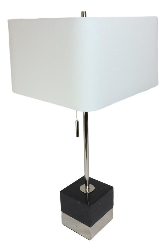 Ebros Gift 28"H Contemporary Elegant Black Marble And Metal Cube Table Lamp Fabric Shade