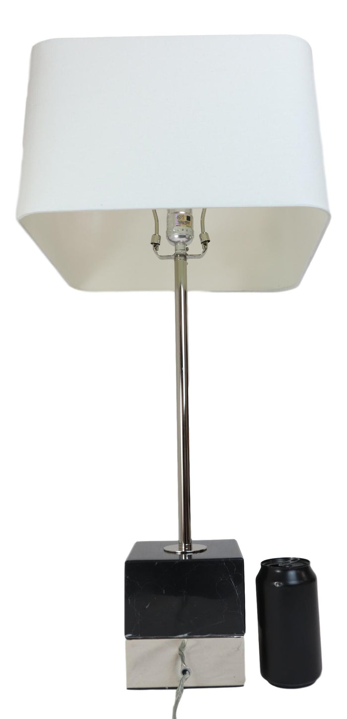 Ebros Gift 28"H Contemporary Elegant Black Marble And Metal Cube Table Lamp Fabric Shade