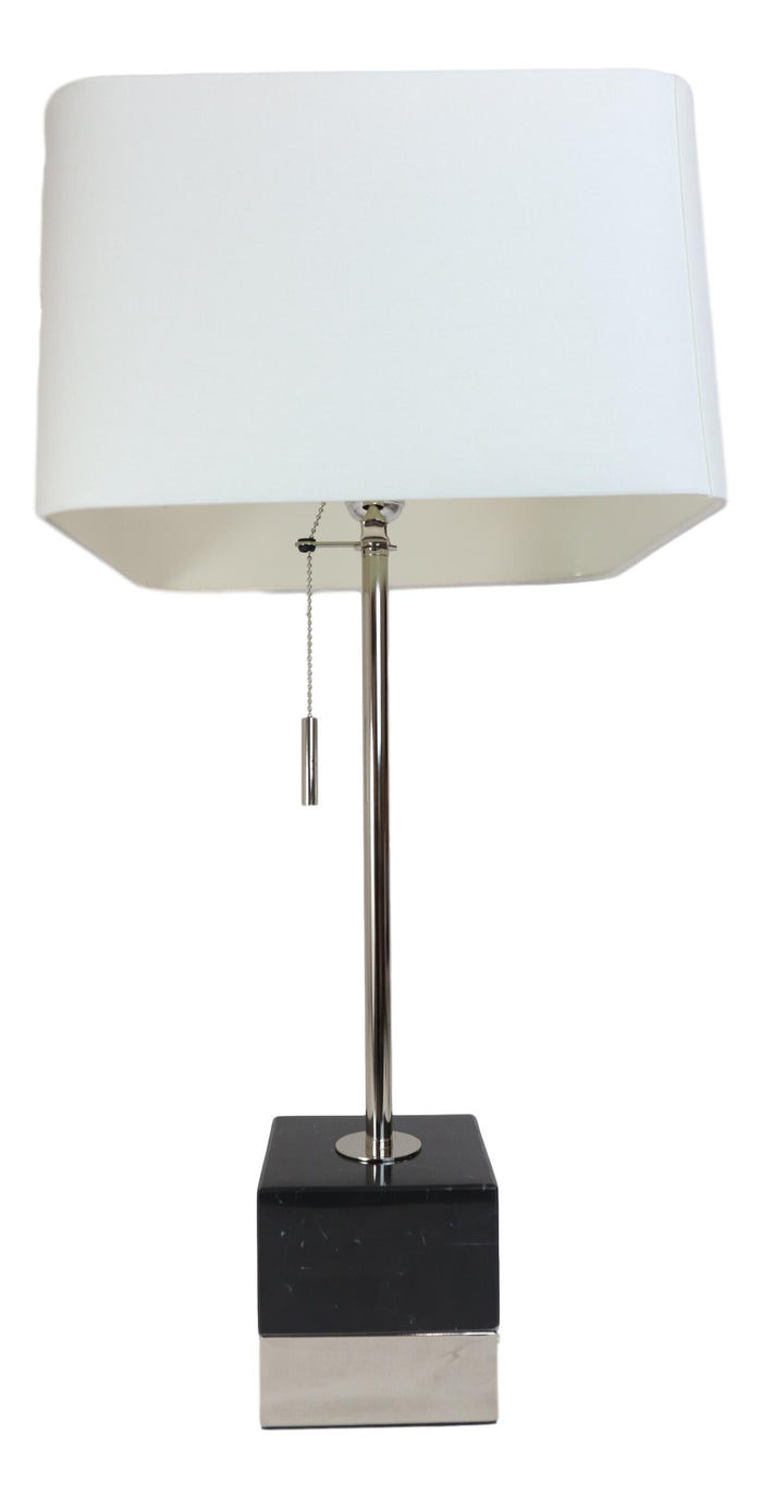 ebros gift 28"H Contemporary Elegant Black Marble And Metal Cube Table Lamp Fabric Shade