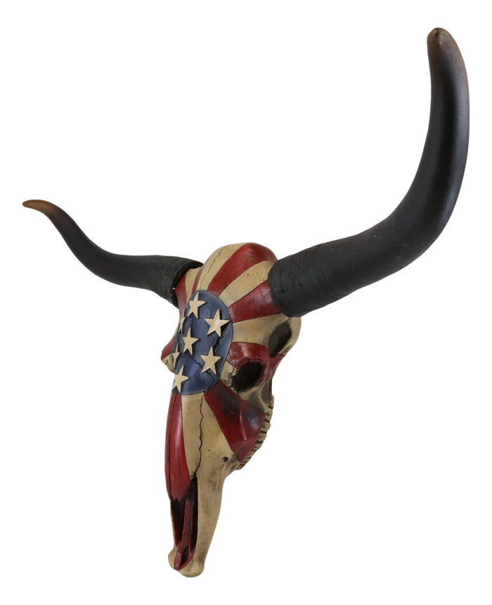 Ebros Gift 28"W Western Patriotic Bull Cow Longhorn Skull With USA Stars Stripes Wall Decor