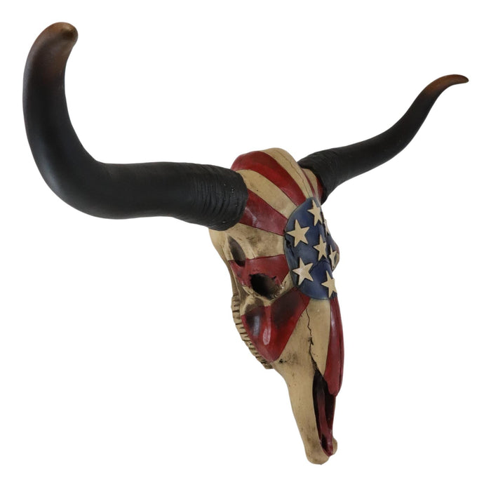 Ebros Gift 28"W Western Patriotic Bull Cow Longhorn Skull With USA Stars Stripes Wall Decor