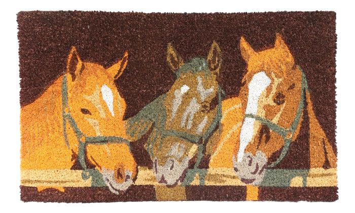 Ebros Gift 3 Horse Friends By Stable Fence Coir Coconut Fiber Floor Mat Doormat 29"X17"