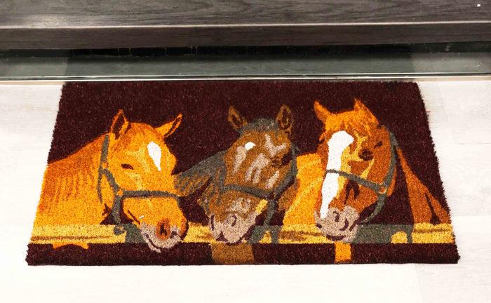 ebros gift 3 Horse Friends by Stable Fence Coir Coconut Fiber Floor Mat Doormat 29"X17"