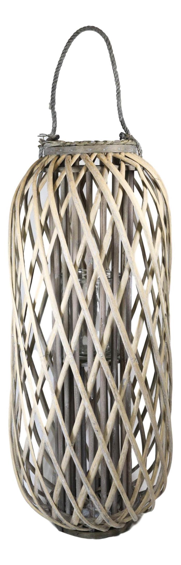 Ebros Gift 32"H Rustic Western Farmhouse Rattan Wood Willow Candle Lantern Candleholder