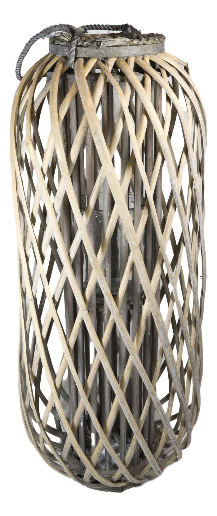 Ebros Gift 32"H Rustic Western Farmhouse Rattan Wood Willow Candle Lantern Candleholder
