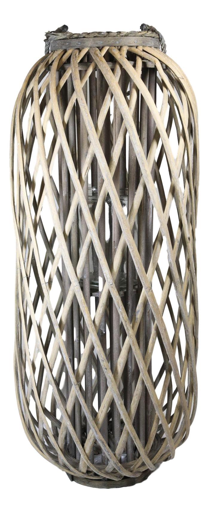 Ebros Gift 32"H Rustic Western Farmhouse Rattan Wood Willow Candle Lantern Candleholder