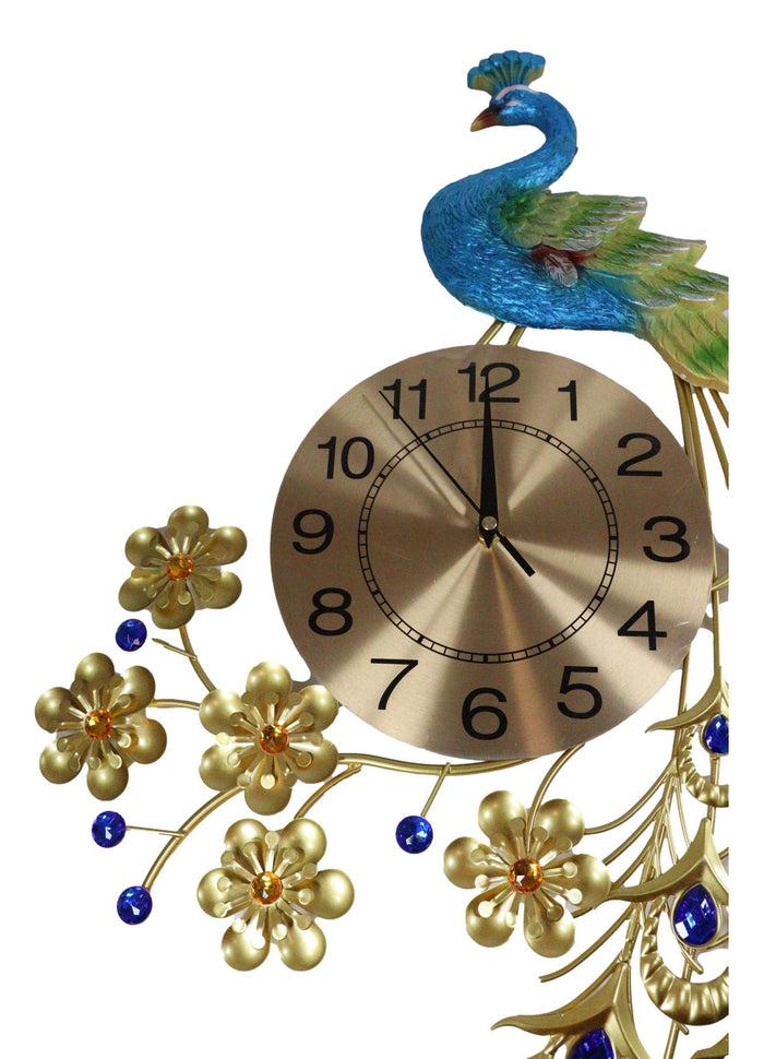 Ebros Gift 35"H Large Peacock Bird Iris Train Colorful Gold Plated Metal Analog Wall Clock
