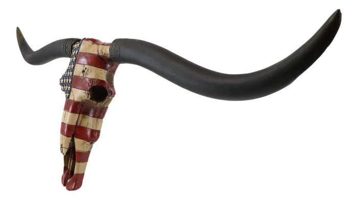 Ebros Gift 36"L Rustic Western USA Flag Longhorn Steer Cow Skull Wall Head Decor Plaque