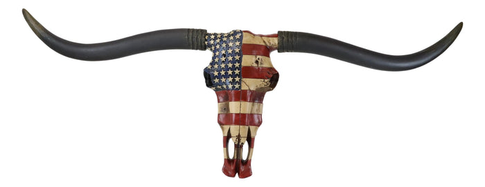 Ebros Gift 36"L Rustic Western USA Flag Longhorn Steer Cow Skull Wall Head Decor Plaque