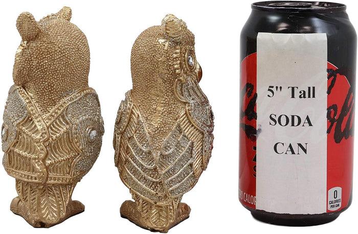 Ebros Gift 4.75"H Golden Great Horned Owls With Glitter Crystals Lace Design Figurine Set