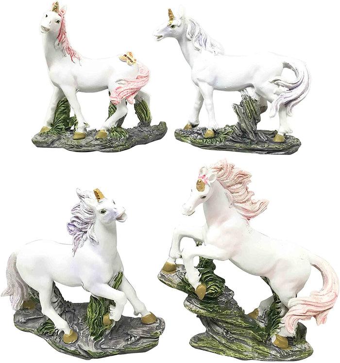Ebros Gift 4 Miniature Rare Unicorn Pieces With Waterfall Castle Fortress Display Figurine