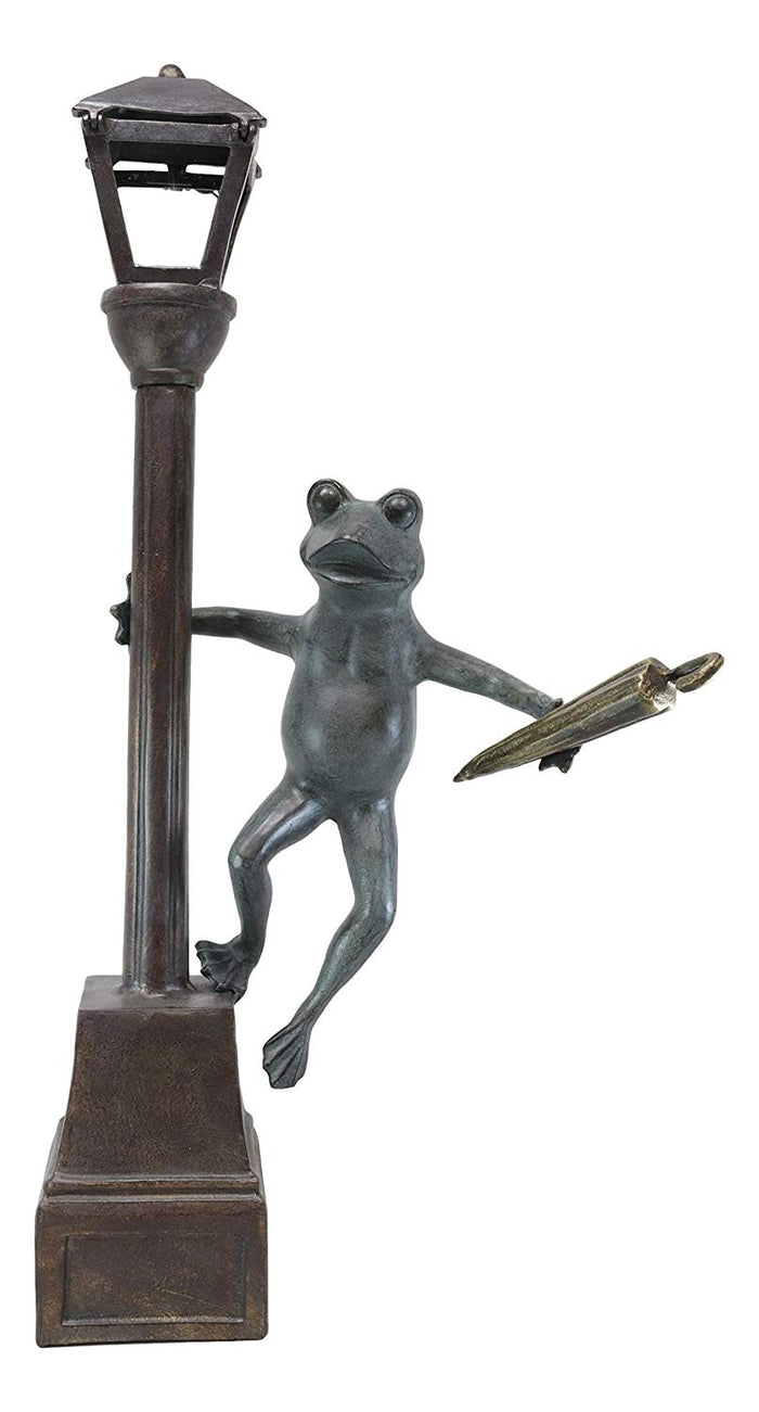 Ebros Gift 40"H Aluminum Whimsical Frog Dancing By Street Light Post Garden Lantern Statue