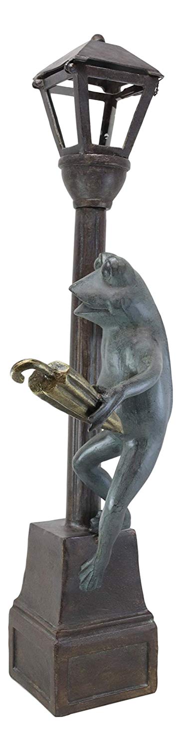 Ebros Gift 40"H Aluminum Whimsical Frog Dancing By Street Light Post Garden Lantern Statue