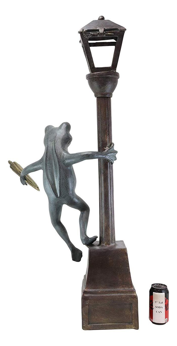 Ebros Gift 40"H Aluminum Whimsical Frog Dancing By Street Light Post Garden Lantern Statue