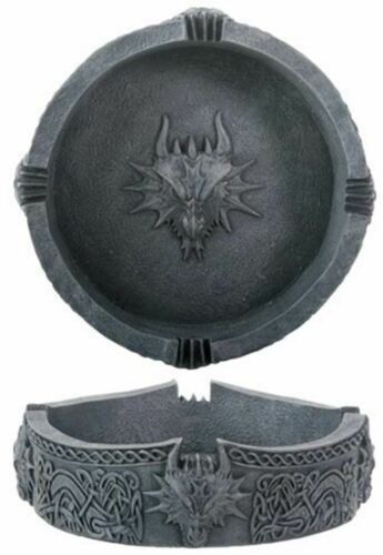 ebros gift 5.5 Inch Cold Cast Resin Black Dragon Ashtray with Intricate Etchings