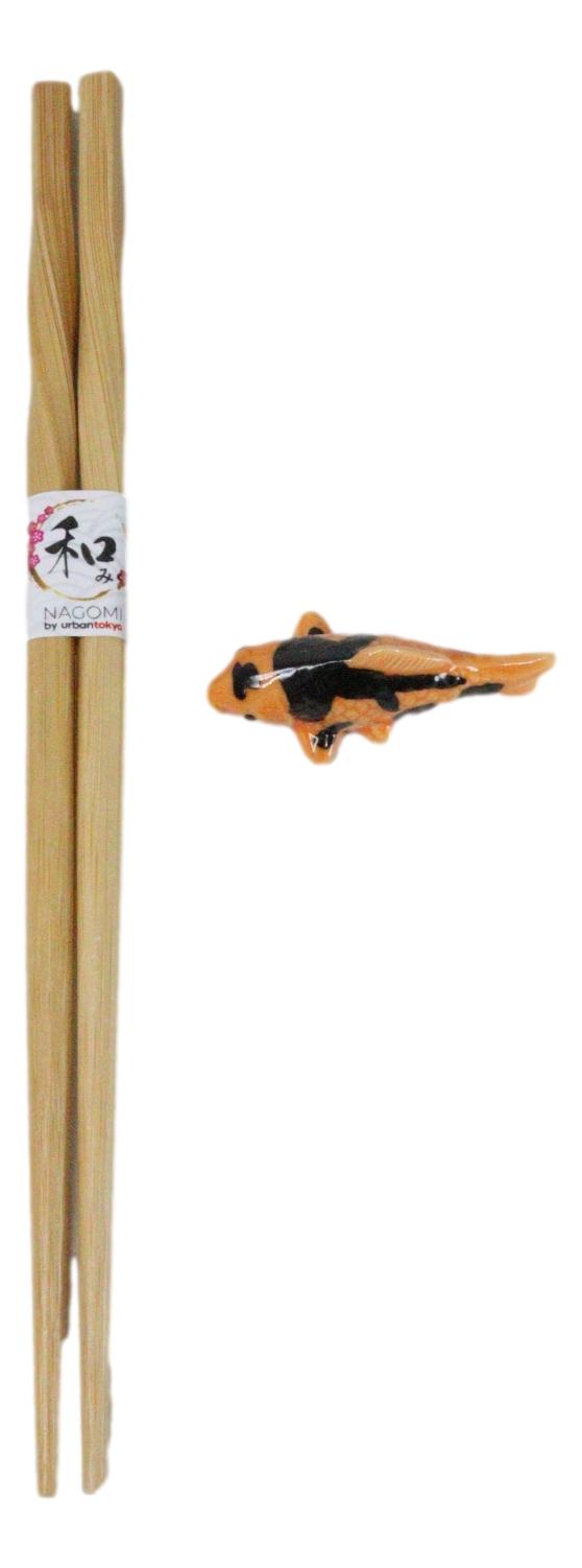 Ebros Gift 5 Pairs Of Colorful Japanese Koi Fishes Ceramic Rests With Wooden Chopsticks Set