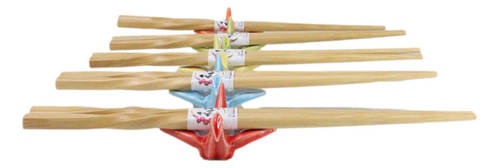 Ebros Gift 5 Pairs Of Colorful Origami Crane Birds Ceramic Rests With Wooden Chopsticks Set