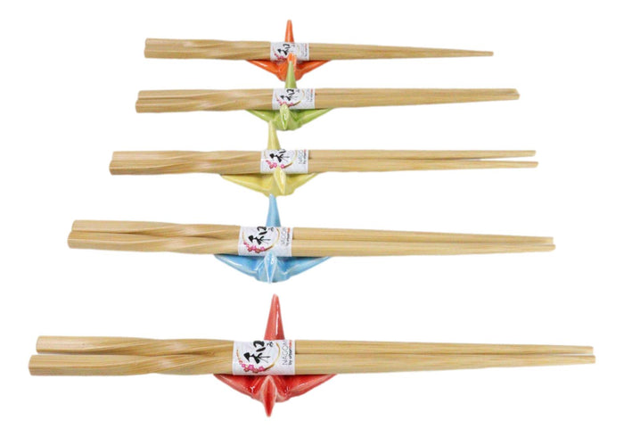 Ebros Gift 5 Pairs Of Colorful Origami Crane Birds Ceramic Rests With Wooden Chopsticks Set