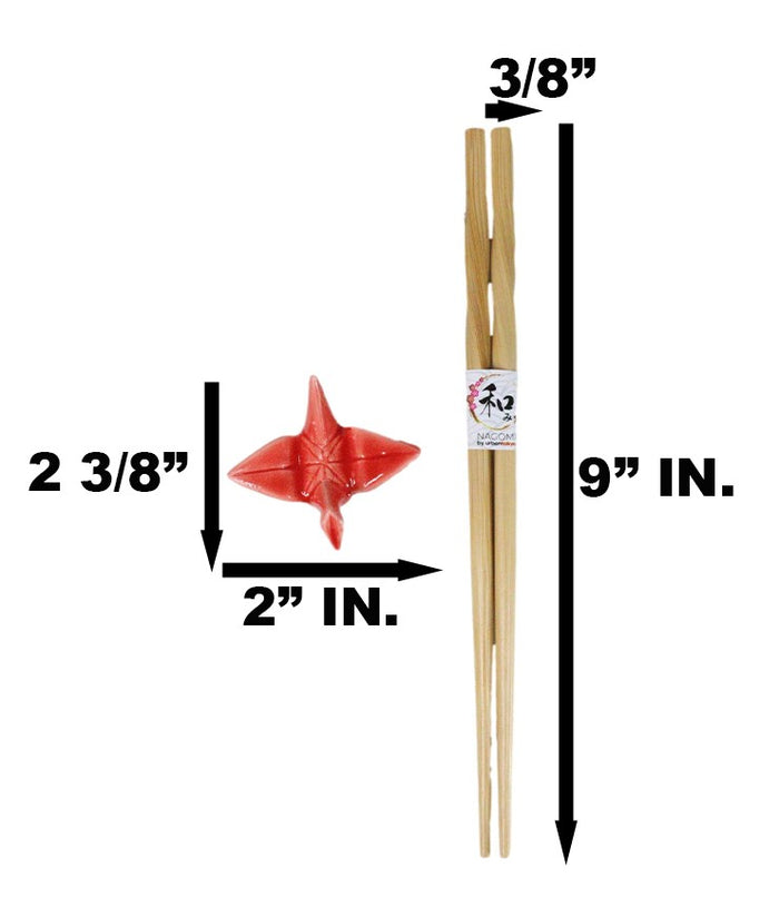 Ebros Gift 5 Pairs Of Colorful Origami Crane Birds Ceramic Rests With Wooden Chopsticks Set