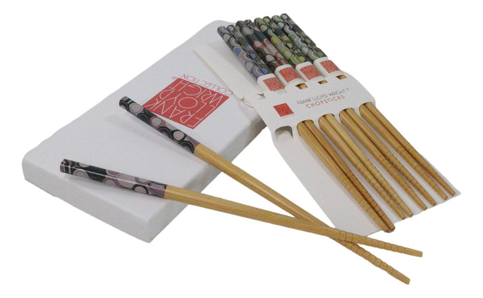 Ebros Gift 5 Pairs Of Imperial Hotel Peacock Rug Frank Wright Ridged Wooden Chopsticks Set