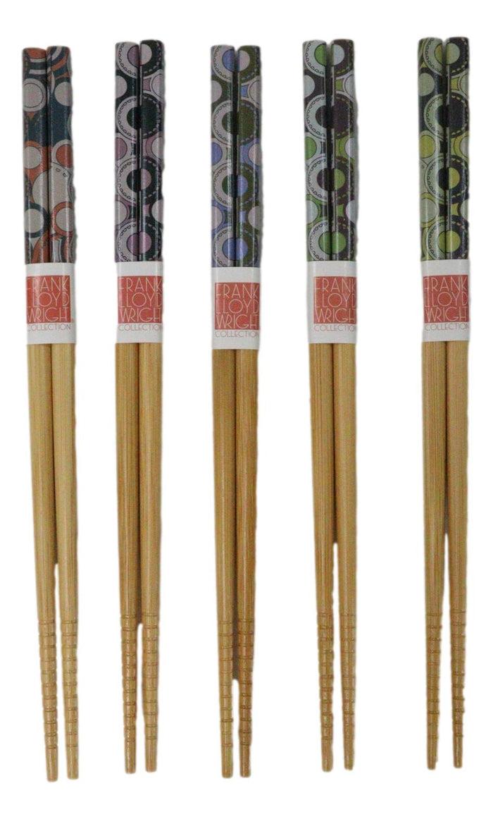 Ebros Gift 5 Pairs Of Imperial Hotel Peacock Rug Frank Wright Ridged Wooden Chopsticks Set