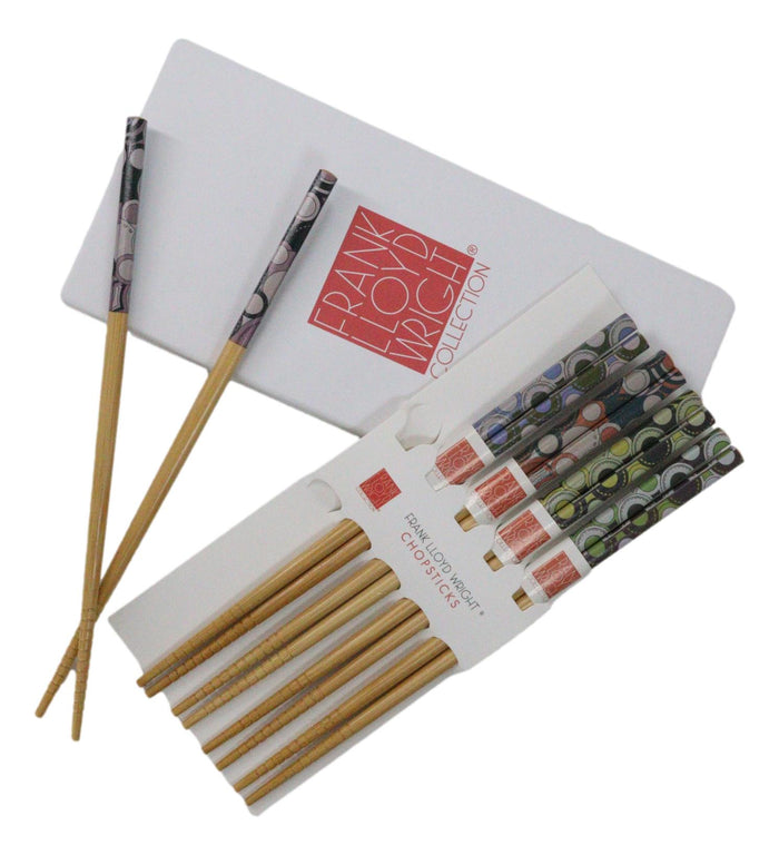 Ebros Gift 5 Pairs Of Imperial Hotel Peacock Rug Frank Wright Ridged Wooden Chopsticks Set