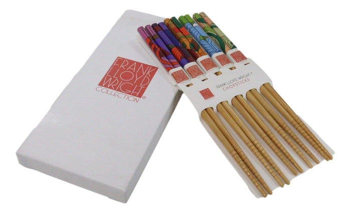 Ebros Gift 5 Pairs Of Imperial Hotel Peacock Rug Frank Wright Ridged Wooden Chopsticks Set
