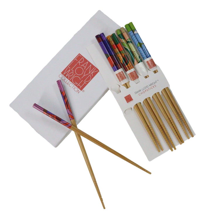 Ebros Gift 5 Pairs Of Imperial Hotel Peacock Rug Frank Wright Ridged Wooden Chopsticks Set