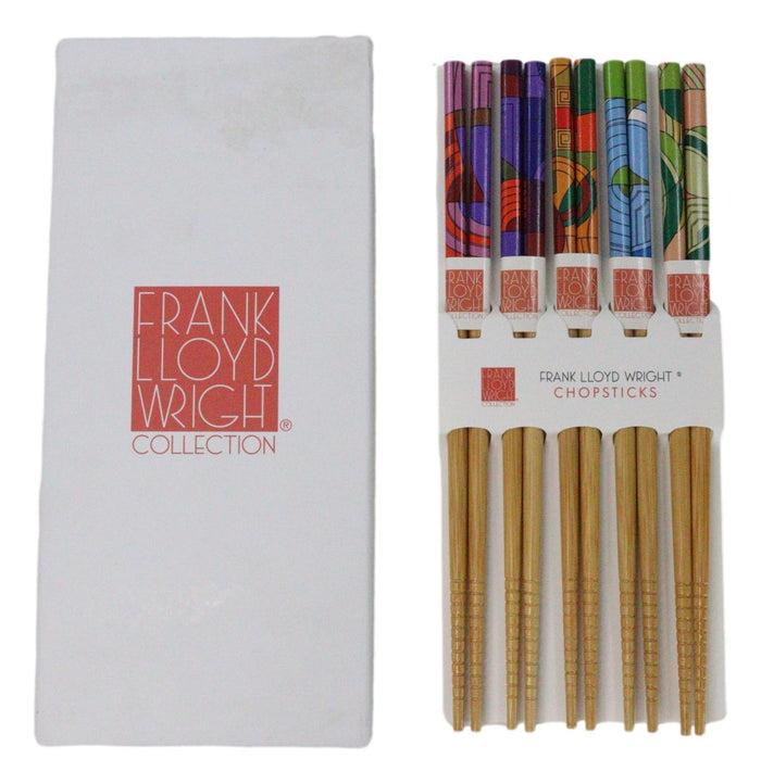 ebros gift 5 Pairs Of Max Hoffman Circles Art Rug Frank Wright Ridged Wooden Chopsticks Set