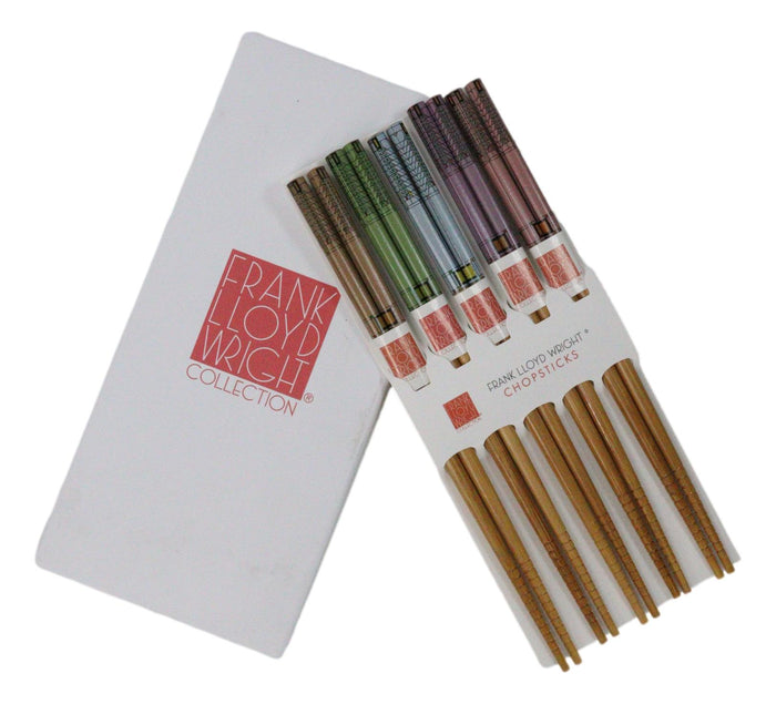 Ebros Gift 5 Pairs Of Tree Of Life Martin House Frank Wright Ridged Wooden Chopsticks Set