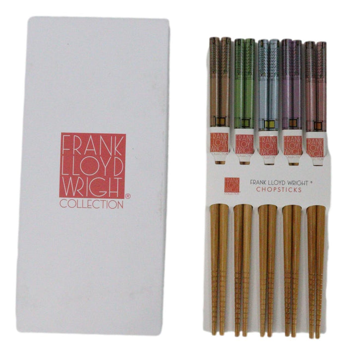 ebros gift 5 Pairs Of Tree Of Life Martin House Frank Wright Ridged Wooden Chopsticks Set