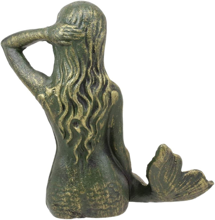 Ebros Gift 6.75"L Nautical Siren Expecting Mermaid Cast Iron Rustic Patina Finish Statue