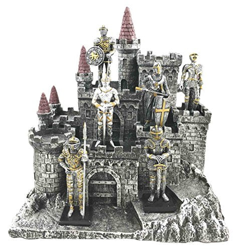 ebros gift 6 Miniature Medieval Knight Suit Of Armor Set With Castle Fortress Display Figurine Statue