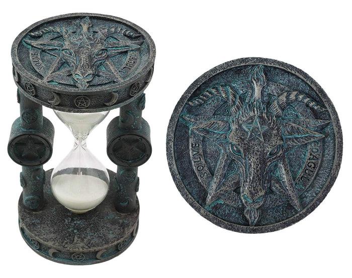 ebros gift 6"Tall Sabbatic Goat Idol Baphomet Skull Medallion Sand Timer Figurine Decor