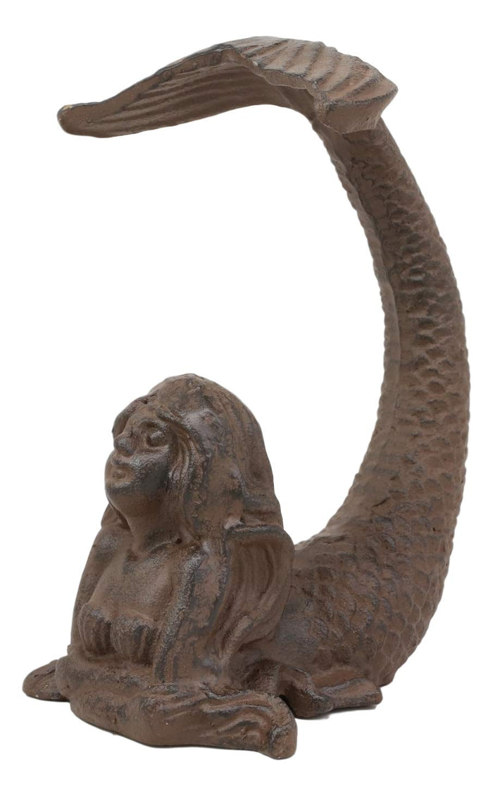 Ebros Gift 7.25"H Cast Iron Nautical Siren Mermaid With Tail Up Statue Ocean Goddess Decor