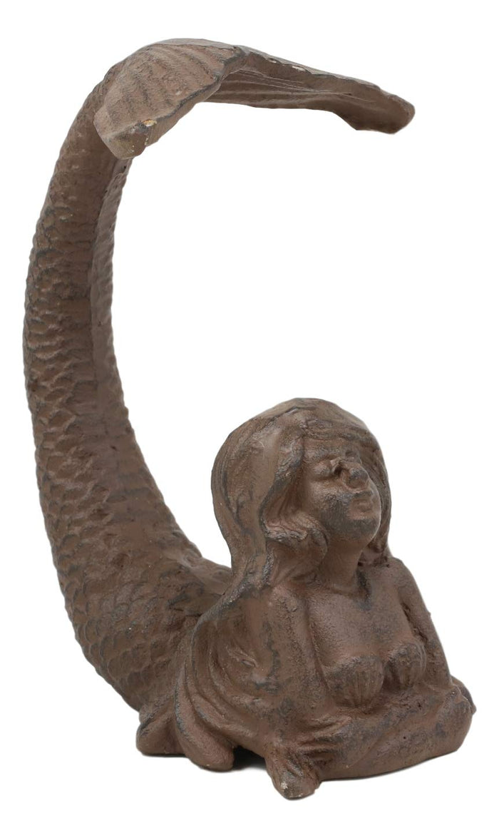 ebros gift 7.25"H Cast Iron Nautical Siren Mermaid With Tail Up Statue Ocean Goddess Decor