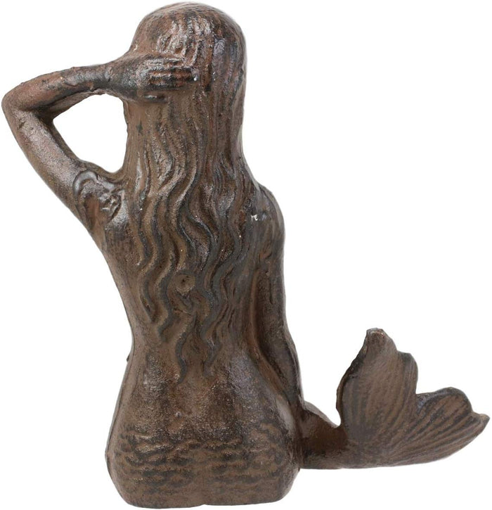 Ebros Gift 7.25"L Nautical Siren Expecting Mermaid Cast Iron Rustic Vintage Finish Statue